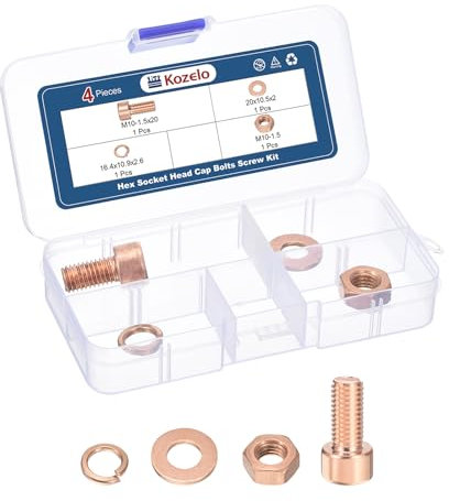 Kozelo 4pcs M10 Socket Head Cap Screws Bolts Nuts Assortment Kit - [M10-1.5x20mm] Red Copper Fully Threaded Hex Screw for 3D Printer Use
