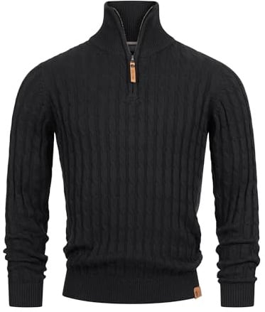 Indicode Herren INHector Strickpullover mit Stehkragen und Reißverschluss | Herren-Pulli Pullover Black, XXL