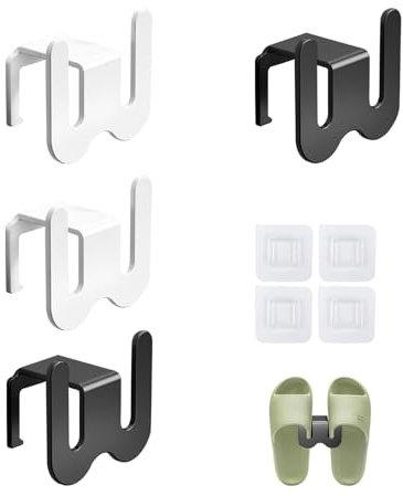 MYLERCT Portapantofole 4 Pezzi, Portascarpe da Appendere, Montaggio Parete, Porta Scarpe da Appendere, Bianco e Nero, per Bagno, Soggiorno, Camera Letto