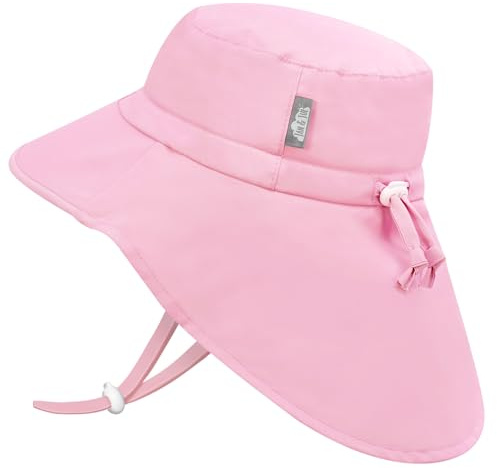Jan & Jul Mädchen Schnell trocknender Sonnenhut mit Nackenschutz für Schwimmen, Strandhut für Kleinkinder und Kinder (L: 2-5 Jahre, Pink Sorbet)