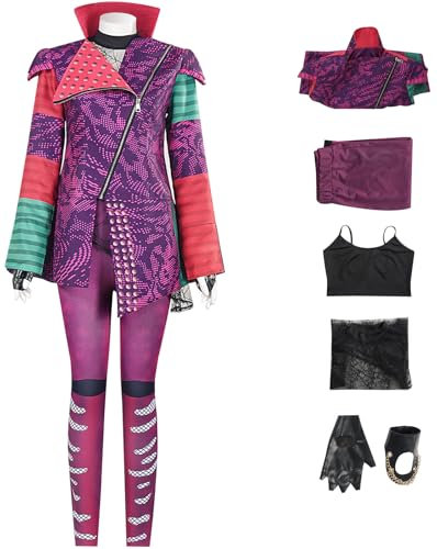 Windskids Mal Kostüm Damen Cosplay Descendants 3 Mal Komplett Uniform mit Handschuhe Set 5 Stück für Halloween Karneval Party Geburtstag Maskerade Performance Verkleidung