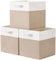 SOCOHOME Fabric Cube Storage Boxes,30x30x30cm Foldable Storage Basket for Organizing Clothes Shelf Nursery Closet(Light Khaki/White, Set of 3)