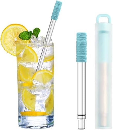 Pajita telescópica de acero inoxidable 304, pajita de metal plegable reutilizable con funda y cepillo, popote de viaje ecológico para bebidas