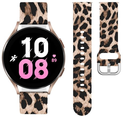 Vozehui Leopard Printed Soft Silicone Strap Compatible with Samsung Galaxy Watch 7/6/5/4/FE Band 40/44mm, 20mm Silicone Replacement for Samsung Galaxy Watch 3/5 Pro 45mm/Active 2,Women