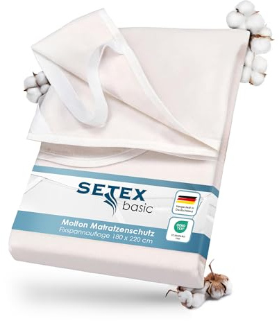 SETEX – Molton Matratzenschoner 180 x 220 cm naturfarben – Matratzenauflage für Bettmatratzen 15-22cm Höhe – Matratzenschutz Fixspannauflage mit Eckgummis – Standard 100 by Oeko-TEX