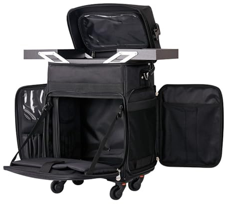 Rollkoffer, Make-up-Rucksack, professioneller Make-up-Artist-Trolley, multifunktionaler Kosmetikkoffer, Kosmetiktrolley aus Oxford-Gewebe, mit 360°-Drehrollen, Schwarz