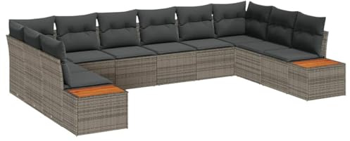 vidaXL 10-teiliges Garten-Sofa-Set mit Kissen in Grau aus Poly Rattan – perfekte Outdoor-Sitzgruppe mit Stauraum. Ideal für Balkon und Terrasse, wetterfest und vielseitig.