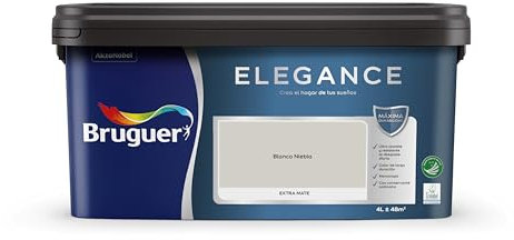 Bruguer Elegance Pintura Monocapa Extra Mate para Paredes y Techos, Interior y Exterior protegidos, Ultra Lavable, Resistente al Desgaste y Manchas, Con conservante Antimoho, Blanco Niebla 4 L