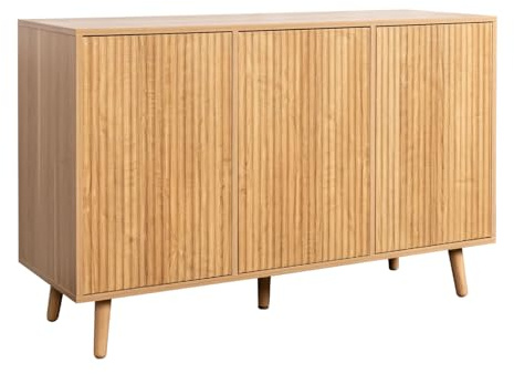 MB Muebles Bonitos | Sideboard Renzo mit gerillten Türen für modernes Wohn- und Esszimme | Wellen-Design | Holzbeine | Melamin und PVC | Farbe Eiche Alba | 120x76x40 cm