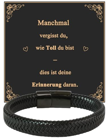 Juozyve Armband Herren Leder Schwarz : Geschenk für Sohn Mann Burder Papa Lederarmband 19cm Herrenarmbänder Geschenke für Männer(19cm)