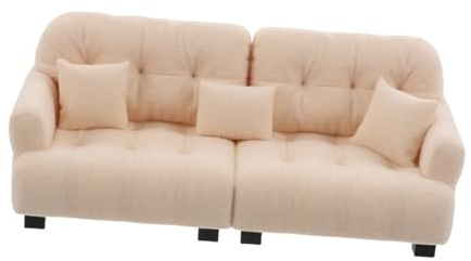 BESPORTBLE Maßstab Plüsch Mini Couch mit Kissen Puppenhaus Möbel Weiches Tiny Wohnzimmer Möbelstück für Kreatives und Realistische Dekoration