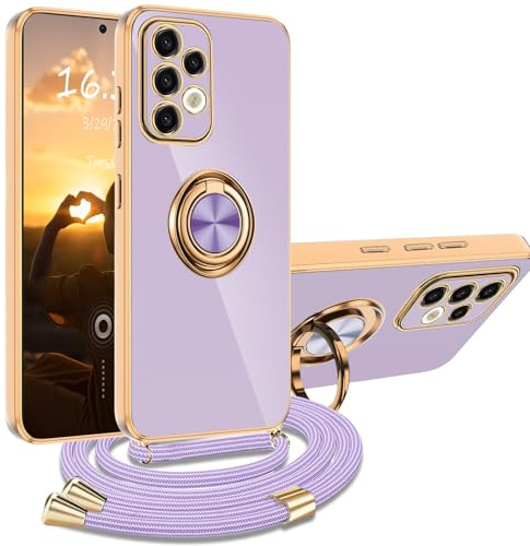 XCYYOO Hülle für Samsung Galaxy A53 5G mit Band, Handyhülle Samsung Galaxy A53 5G mit Kette Kordel Ständer Kratzfest Silikon Handykette Stoßfeste Schutzhülle für, Lila