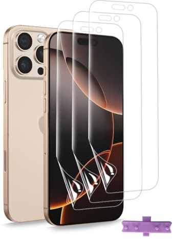3 Stück Hydrogel Folie für iPhone 16 Pro Max Screen Protector Selbstheilende TPU Schutzfolie HD-Klar Weich Hydrogel Displayschutzfolie mit Einfacher Installation, Kratzfest, Blasenfrei[Kein Glas]