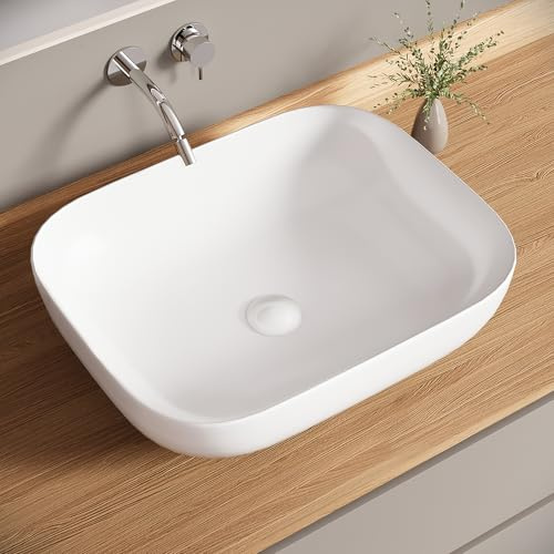 Bazyths Lavabo sobre Encimera Blanco de Cerámica Lavabo Moderno para Baños de Invitados Restaurante Aseo (50x40x14 cm)