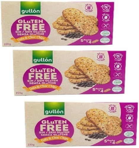 Gullon Gluten free Oats and Choc Chips Biscuits 220g each | Gluten-Free Luxury Cookies | High in Fiber, Wheat-Free & Nut-Free, Available for Hampers and Gift on Mothers & Fathers Day (Pack of 5)