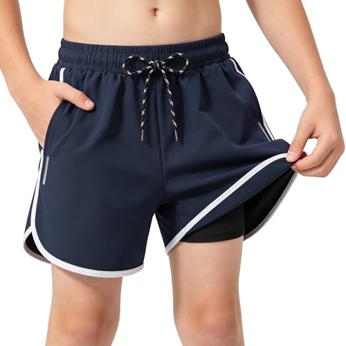 FILOWA Shorts de Baño Niños Bañador Natacion con Bolsillos, 9-10 años, Azul