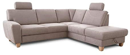 Cavadore Wisconsin Canapé d'angle avec Noyau à Ressort, canapé avec 2 appuie-têtes, Style Maison de Campagne, Pieds en Bois de hêtre et Microfibre Aspect Cuir Gris foncé 248 x 88 x 215 cm