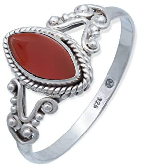 mantraroma Damen Ring 925 Silber Karneol Edelstein orange ausgefallen verspielt