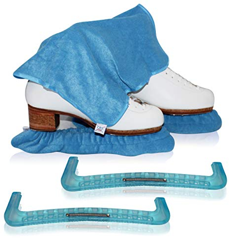 CRS Cross Skate Guards, Soakers und Handtuch Geschenkset – Eislaufschutz und weiche Skate-Klingenabdeckungen für Eiskunstlauf oder Hockey (Halterung blau, mittel)