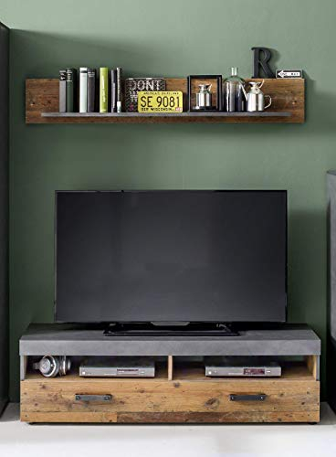 trendteam smart living - Lowboard Fernsehschrank mit Wandboard - Wohnzimmer - Indy - Aufbaumaß (BxHxT) 139 x 41 x 40 cm - Farbe Graphit Grau Matera mit Old Wood - 187931623