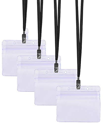 SEE-IT! 120 Namensschild-Halter & Lanyards + weiße Einsteckkarten, horizontal, transparenter Kunststoff, Ausweishalter für Ausweis, wasserdicht, strapazierfähig, wiederverwendbar, Kirche, Konfrenzen