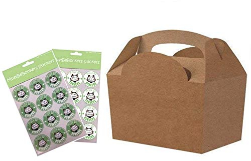 MustBeBonkers Plain Coloured Meal Box for Children/Kids - Perfect for Picnics, BBQs, and Birthday Parties - Fully Compostable, Biodegradable and Eco-Friendly - with Seal Stickers (Kraft, 20 Packs)