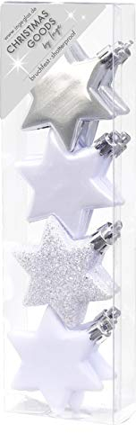 MAGIC 8 Kunststoff Sterne 6cm bruchfest Weihnachtsschmuck Christbaumschmuck Set weiß
