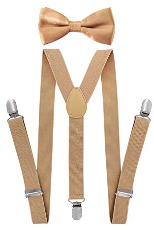 axy Jungen Hosenträger-Y Form 2,5cm breit mit Fliege - 3 Stabile Clips (Beige)