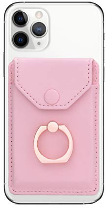 YUNCE Cell Phone Card Holder RFID Ring Stand Stick on Wallet Card Holder for Back of Phone iPhone Android and All Smartphones Adhesive Credit Card Holder Pink