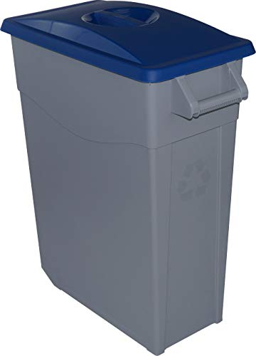 Solent Plastics 65 Litre Slim Bin Mobile Recycling Waste Catering Office Container with Lid - Open or Closed Lid - Handles - 4 Colours - Great Value (Blue CLOSED Lid)