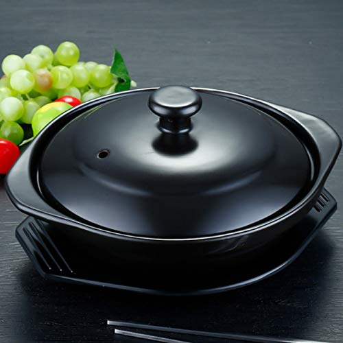 YISUPP Amazing Casserole dishes with lids hob to oven, Natural Terracotta Stew Pot Cookware, High Temperature Spodumene Stone Bowl,Black1-0.77L