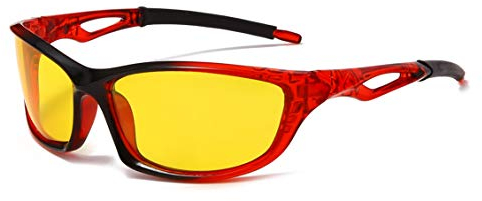 Long Keeper Nachtsichtbrille Autofahrer Sport, Nachtfahrbrille Anti-Blend Sonnenbrille Gelb, Nachtbrille zum Autofahren Sportbrille Night Vision Goggles UV Schut (Schwarz roter Rahmen)