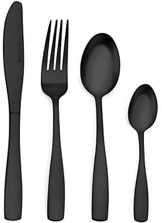 Sharecook – Ménagère 32 pièces en acier inoxydable avec couteau et fourchette - Service de couverts pour 8 personnes - Passe au lave-vaisselle - noir mat