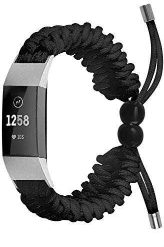 TopTen Uhrenarmband kompatibel für Fitbit Charge 2, Nylonseil-Armband, Ersatz-Zubehör, verstellbares Armband (schwarz)