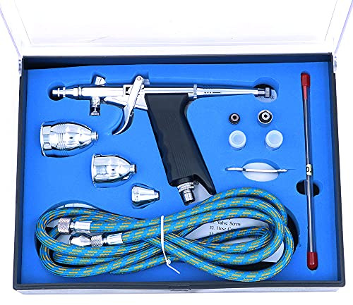 ANCLLO Pulvérisateur de peinture professionnel à action unique avec tuyau 3 embouts et 2 tasses pour art, peinture, tatouage, manucure, modèle aérographe