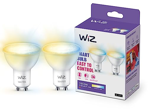 WiZ Tunable White LED Spots GU10 2er-Pack (345 lm), 50 W Kunststoff Spots mit warm- bis kaltweißem dimmbarem Licht, smarte Lichtsteuerung über WLAN per Stimme/App