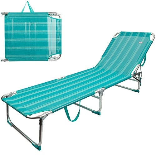 Aktive 62647 - Tumbona plegable de playa y jardín | Reclinable 3 posiciones, 188x58x30 cm, peso máx 110 kg | Incluye tacos antivuelco y asa para fácil transporte | Tumbonas piscina