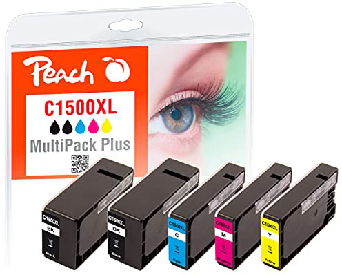 Peach C1500 Spar Pack Plus Druckerpatronen XL (2xBK, C, M, Y) ersetzt Canon PGI-1500XL, 9182B004 für z.B. Canon Maxify MB 2750, Canon Maxify MB 2350, Canon Maxify MB 2150, Canon Maxify MB 2050