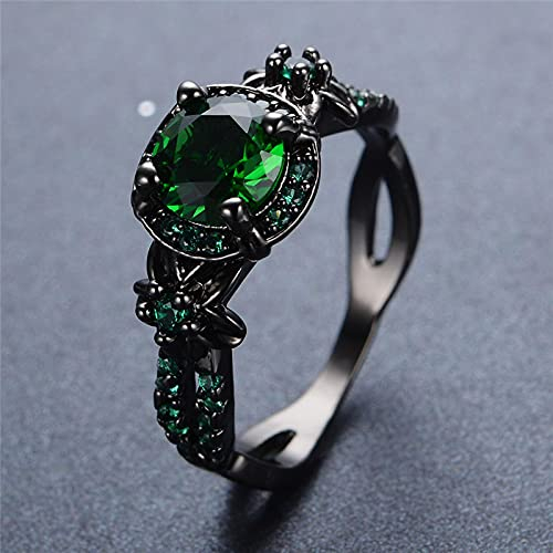 Ring Ringe Damen Bijouterie Herren Luxus Weiblicher Grüner Runder Stein Ring Charme Schwarz Gold Eheringe Für Frauen Versprechen Liebe Blume Verlobungsring 7 Grün