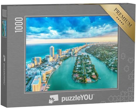 puzzleYOU: Puzzle 1000 Teile „Miami Beach, wunderschöne Luftaufnahme von Gebäuden, Fluss und Vegetation“ – aus der Puzzle-Kollektion Miami, Florida, Amerika, Amerikanische Städte