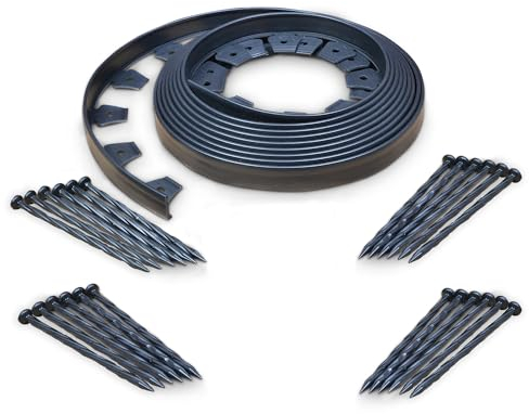 EasyFlex Bordure de Jardin sans Creuser avec piquets d'ancrage en Bonus, 3,8 cm de Haut, Bord Droit en Plastique, kit de 12,7 m, Noir