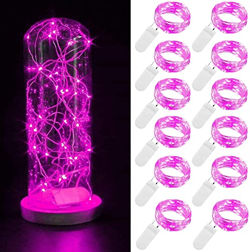 Guezuvoru Batteriebetriebene Lichterketten, 12 Stück 2m 20 LED wasserdichte Lichterketten, Sternenlichterketten für Schlafzimmer, Hochzeitsfeier, Weihnachtsdekoration - Rosa