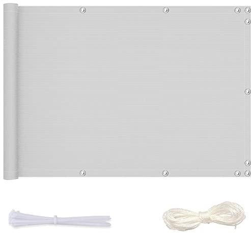 Redfire Balkonumspannungen 60x950cm,Reißfest Balkon-Sichtschutz Schnell zu Trocknen Terrassen Sichtschutz mit Ösen Nylon Kabelbinder und Kordel für Schwimmbäder,Weiß