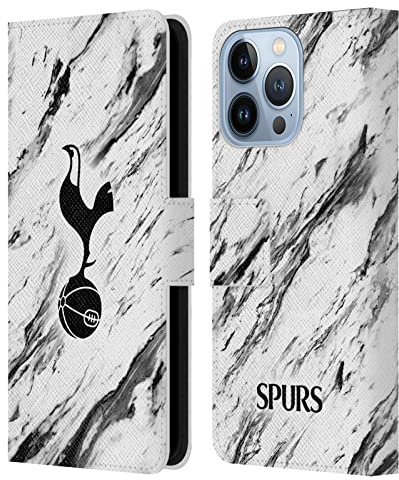 Head Case Designs Officially Licensed Tottenham Hotspur F.C. Black And White Marble Badge Leather Book Wallet Case Cover Compatible With Apple iPhone 13 Pro