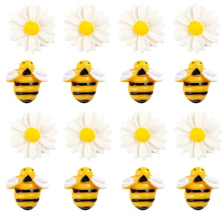 25pcs Bee Resin Decoration and 25pcs Flower Cabochons for Decor Supplies | Flatback,Small,Bee Themed,Resin Charms for Party, Table Decoration,Jewelry Making
