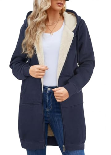 Nadeer Damen Mantel Plüschjacke mit Kapuze Lang Gefüttert Hoodies Plüsch Reißverschluss Mittellang Lässig Warm Fleece Sweatshirt Winter Übergroße Langarm Dehnbare Jacke mit Taschen(Grün,XXL)