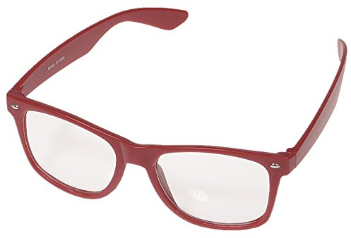 Miobo Sonnenbrillen Party Brillen 1980 style Retro Atzen Nerdbrille Hornbrille Sonnenbrille oder Klarglas Schwarz (Weinrot Klarglas)