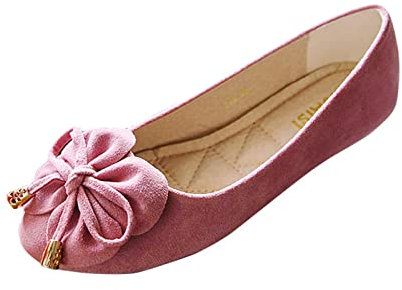 Scarpe da balletto da donna, comode e rotonde, in pelle scamosciata, con fiocco, con tacco basso, eleganti per sandali da matrimonio, slip on pantofole, estive antiscivolo, Rosa 1, 40 EU