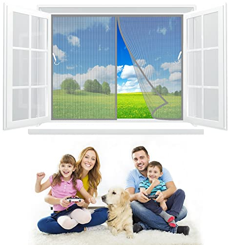 Insektenschutz Plissee Fenster 225x150 cm Fliegengitter für Fenster, Magnet Vorhang Fliegenvorhang Moskitonetz für KellerFenster SchiebeFenster, Küche, Schlafzimmer, Hof - Grau Z