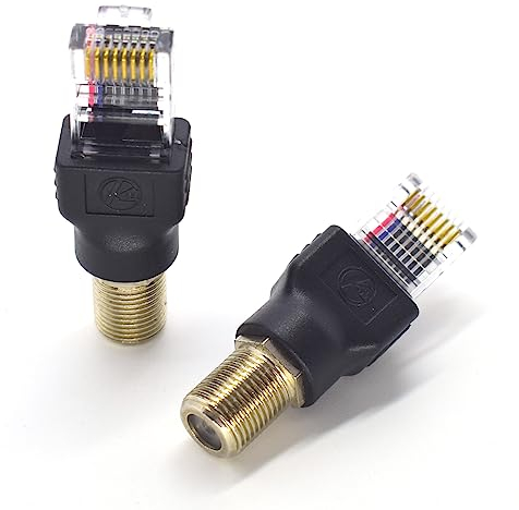 ELNONE RF auf RJ45 Konverter-Adapter, F-Buchse auf RJ45-Stecker, Koaxialkupplung, Adapter, Koax, gerader Stecker, Schwarz, 2 Stück